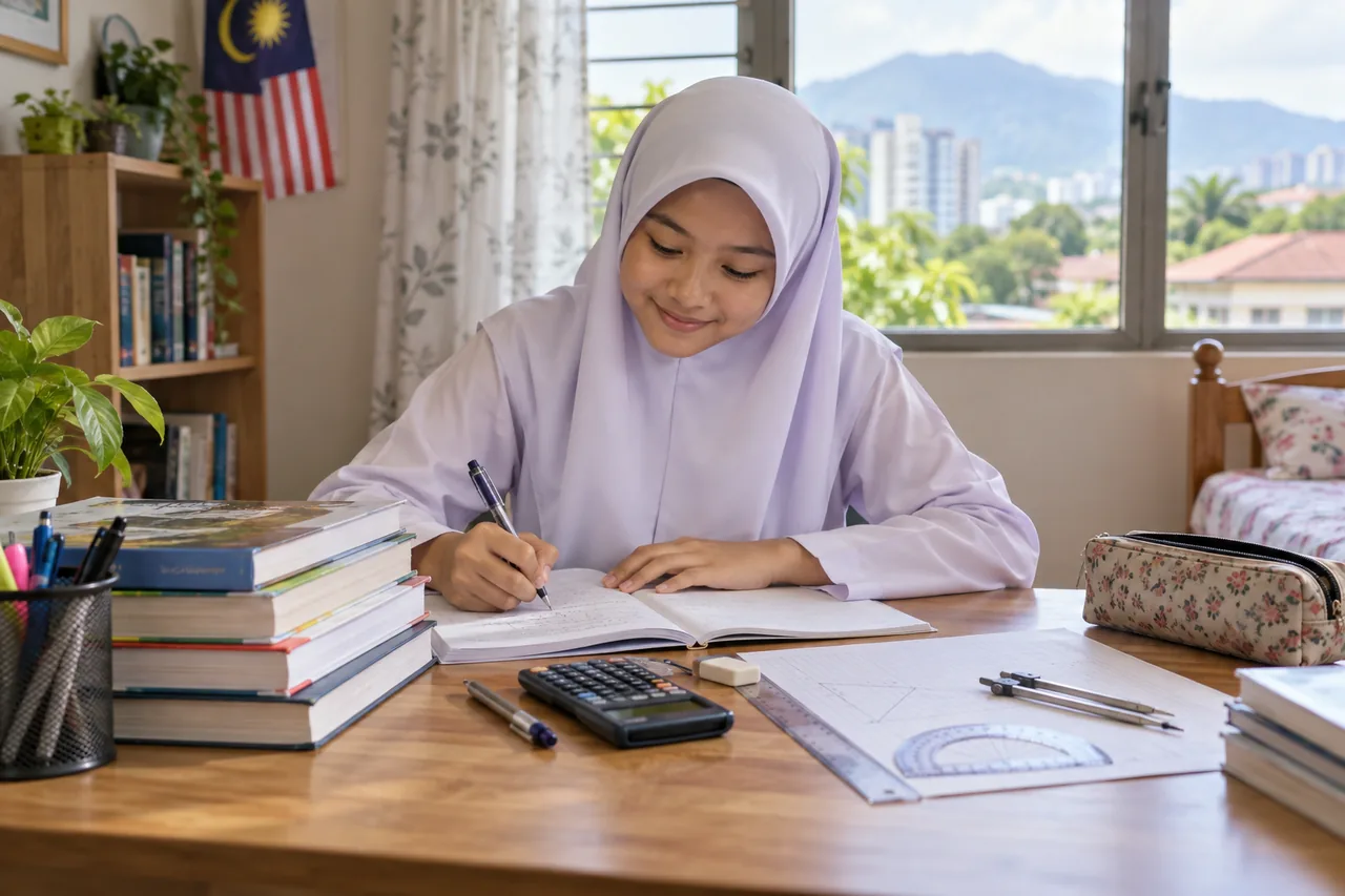 Pelajar menyediakan nota ulang kaji Matematik SPM yang tersusun