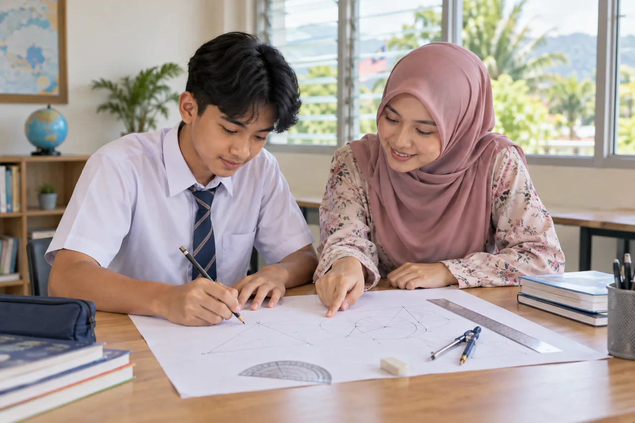 Pelajar membina penyelesaian berlangkah untuk Kertas 2 Matematik SPM