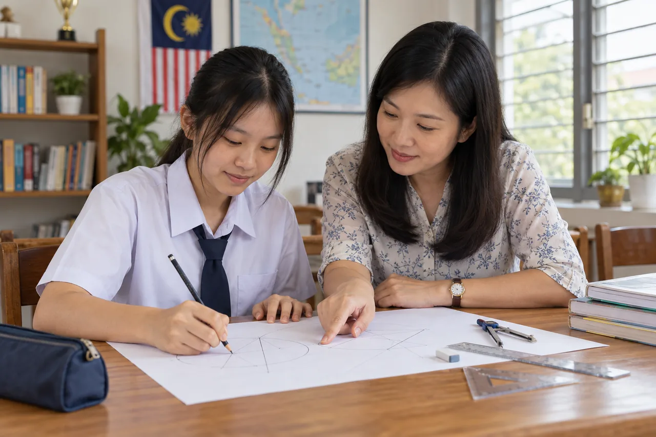 Student building a clear multi-step solution for SPM Mathematics Paper 2