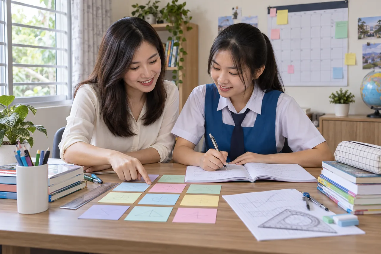 Tutor and student organising an SPM Mathematics revision plan